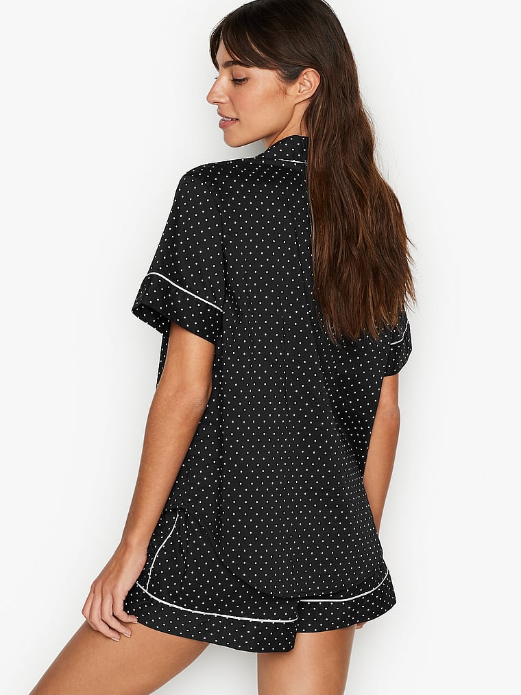 Victoria's Secret, Victoria's Secret Cotton PJ Set, Black/Mauve Chalk Mini Dots, onModelBack, 2 of 3