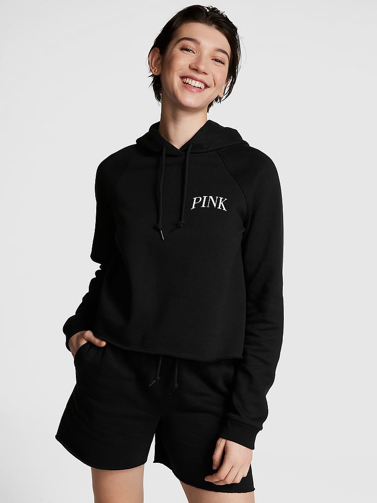 PINK Everyday Fleece Hoodie, Pure Black, onModelFront, 1 of 4 Frankie is 5'8" and wears Small