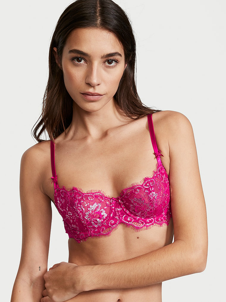 NEW Victorias Secret Bra 36DD Unlined Balconet Solid Pink Sheer Mesh Underwire 