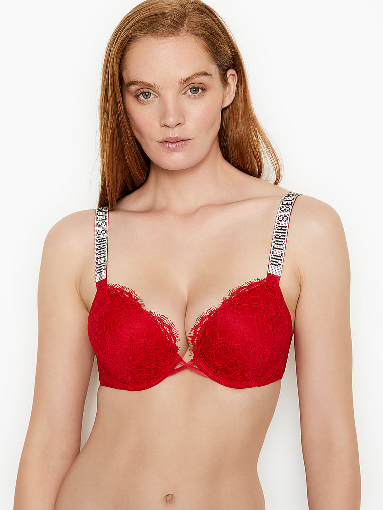 NEW Victoria's Secret VS PINK DATE STRAPPY LOGO PUSH-UP Red Black  more