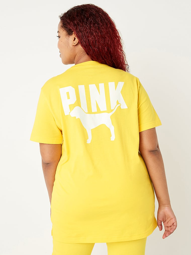Victorias Secret Pink Campus Long-Sleeve Tee Color Yellow/White Size 
