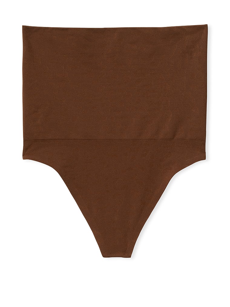Victoria's Secret, Victoria's Secret High-Waist Seamless Thong Panty, Brown, offModelFront, 3 of 4