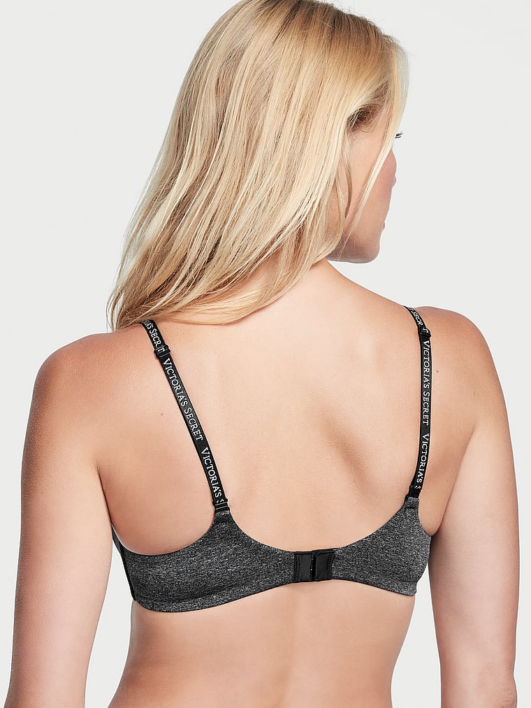 Victoria's Secret, The T-shirt Lightly-Lined Wireless Bra, Black, onModelBack, 2 of 3 Brooke is 5'9" and wears 34B or Small