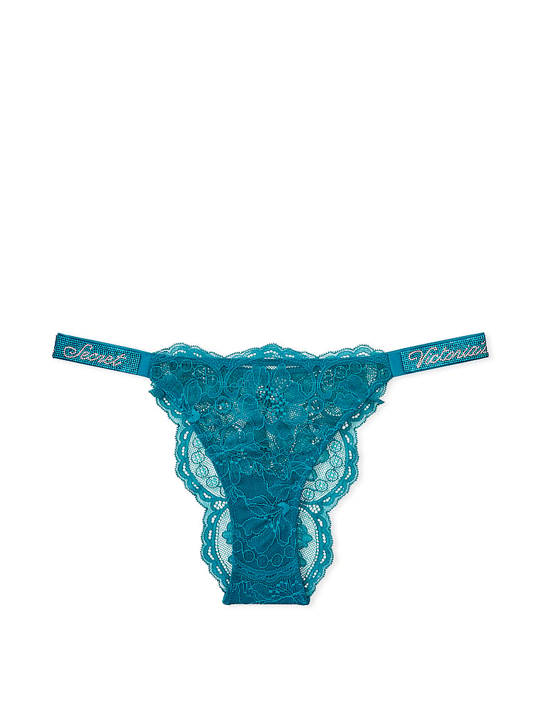 Victoria's Secret, Very Sexy Shine Strap Lace Brazilian Panty, Evening Tide, offModelFront, 3 of 5