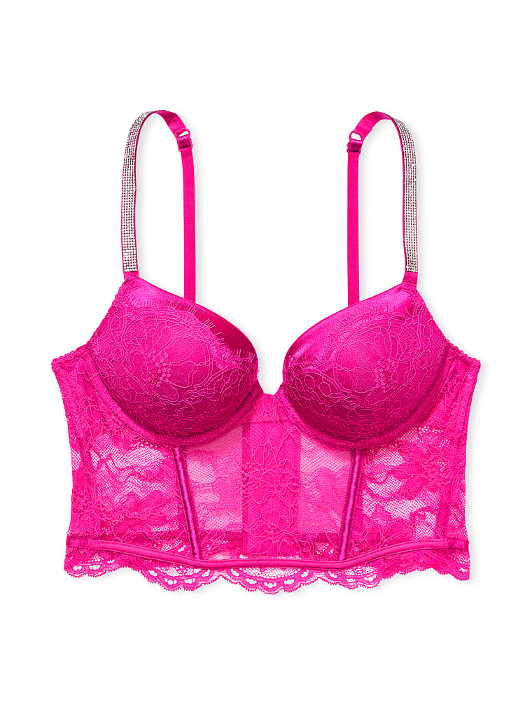 Victoria's Secret, Very Sexy Bombshell Add-2-Cups Push-Up Corset Top, Fuchsia Frenzy, offModelFront, 4 of 4