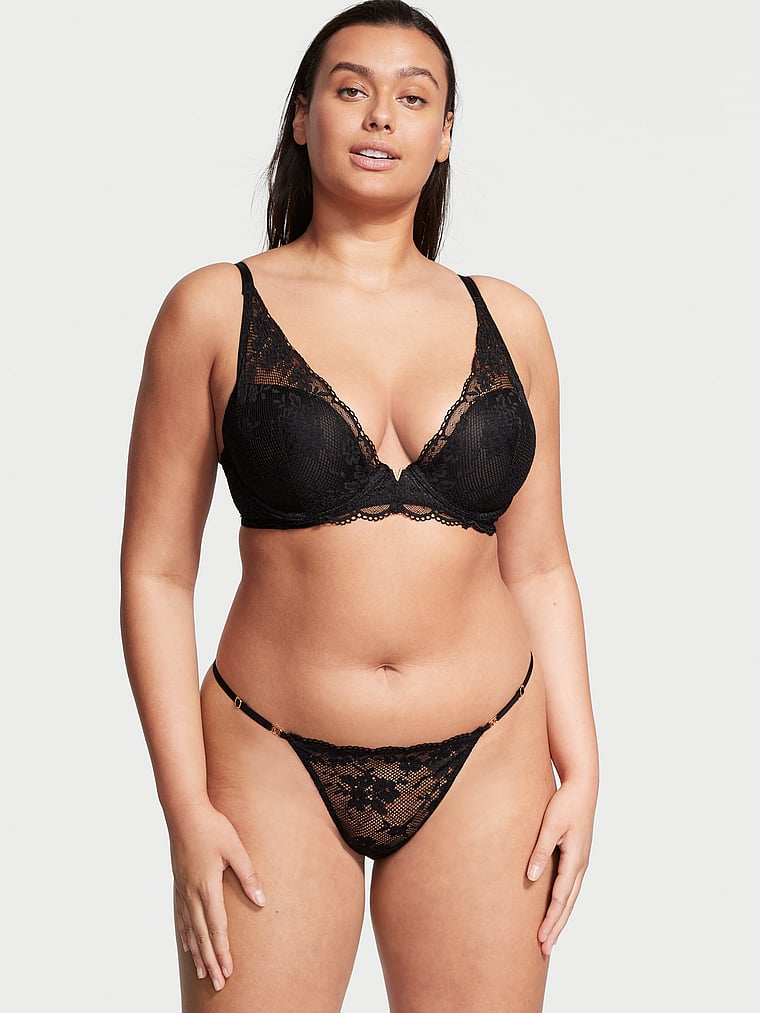 Victoria's Secret, Love Cloud Love Cloud Lightly Lined Plunge Bra, Black, onModelFront, 6 of 7 Melodie is 5'10" and wears 34B or Medium