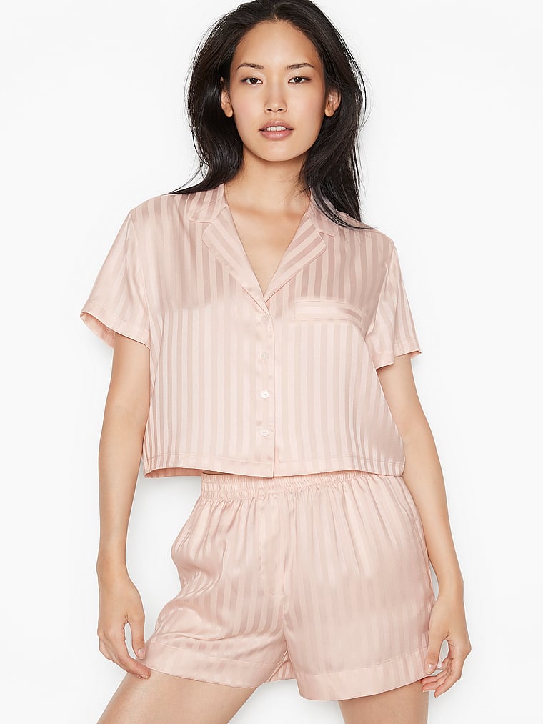 Cropped Satin Jacquard Short PJ Set 