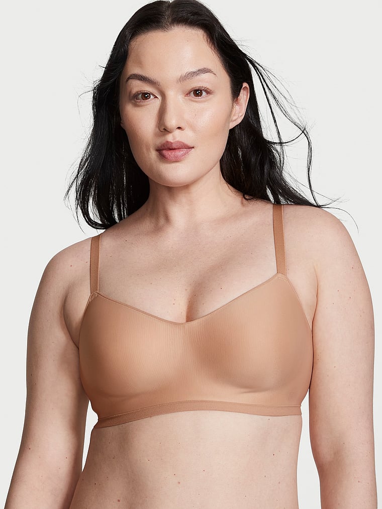 Victoria's Secret, Victoria's Secret Bare Angelight Scoop Lounge Bra, Praline, onModelFront, 1 of 4 Mia is 5'10" or 178cm and wears 36C or Large