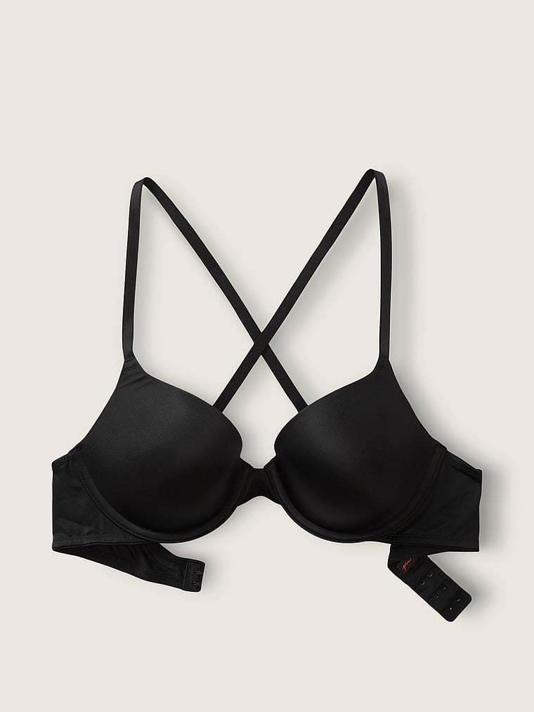 PINK Wear Everywhere Lightly Lined T-Shirt Bra, Pure Black, offModelBack, 3 of 4
