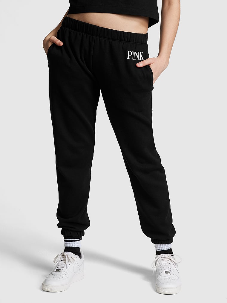 PINK Everyday Fleece Classic Sweatpants, Pure Black, onModelFront, 1 of 5
