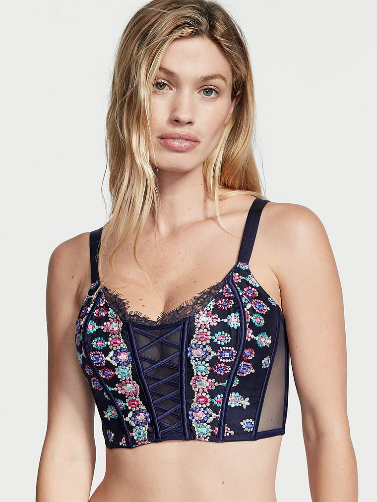 Unlined Bejeweled Embroidery Corset Top