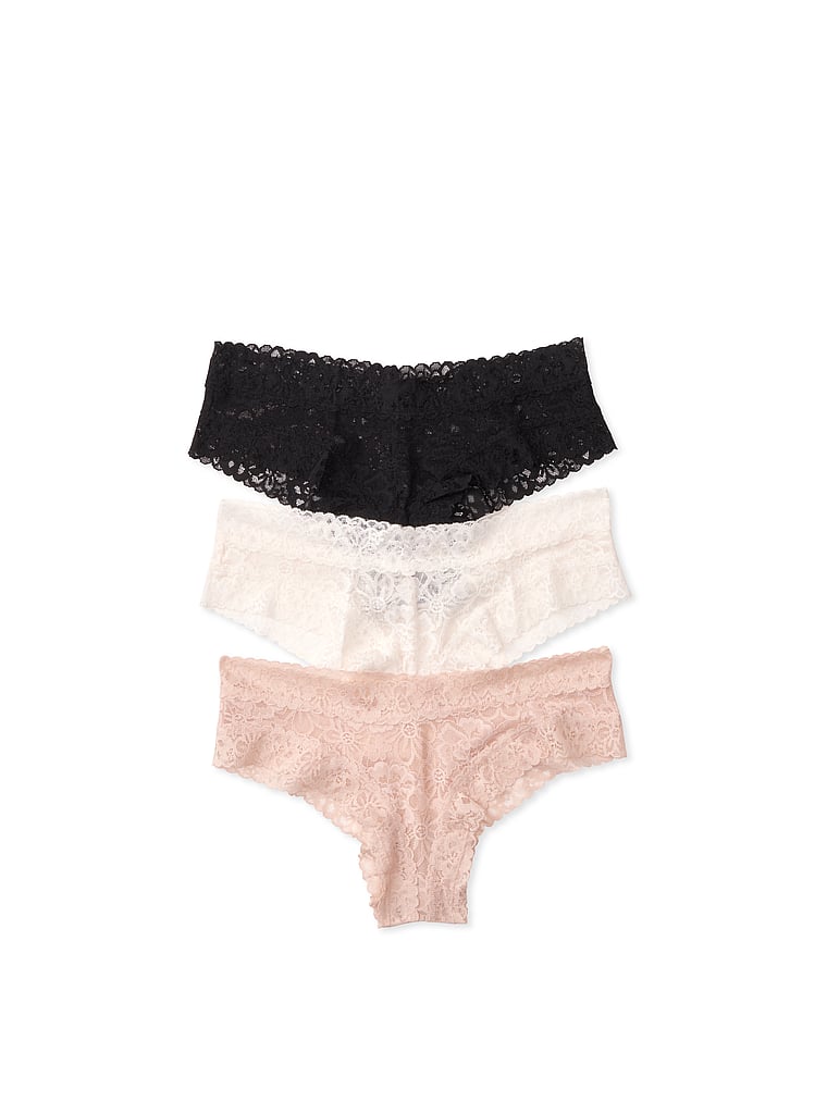 VICTORIA'S SECRET PINK LACE AND SATIN CHEEKSTER PANTIES SET OF THREE LARGE NEW