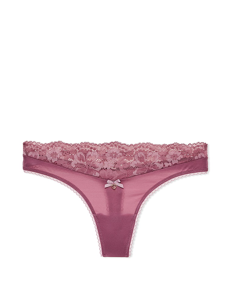 Victoria's Secret, Body by Victoria Lace Thong Panty, Mauvelous, offModelFront, 3 of 3