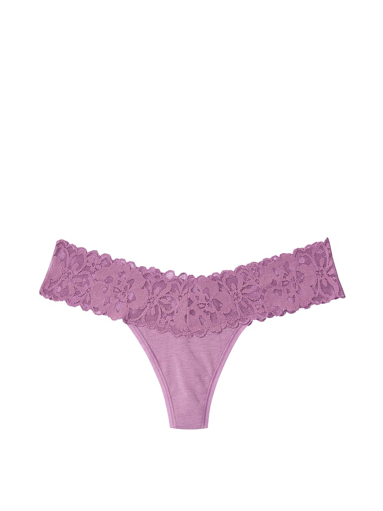 VictoriasSecret Stretch Cotton Lace-waist Thong Panty. 1