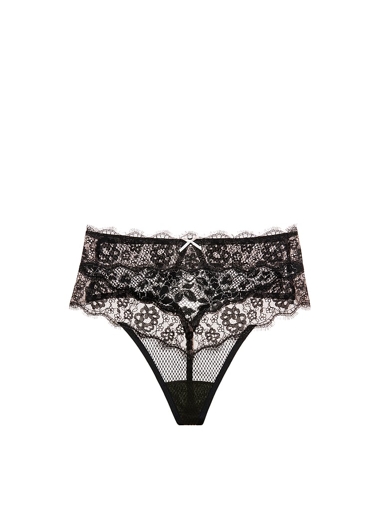 Victoria's Secret Dream Angels High-Rise Lace Thong Panty in Black M NEW 