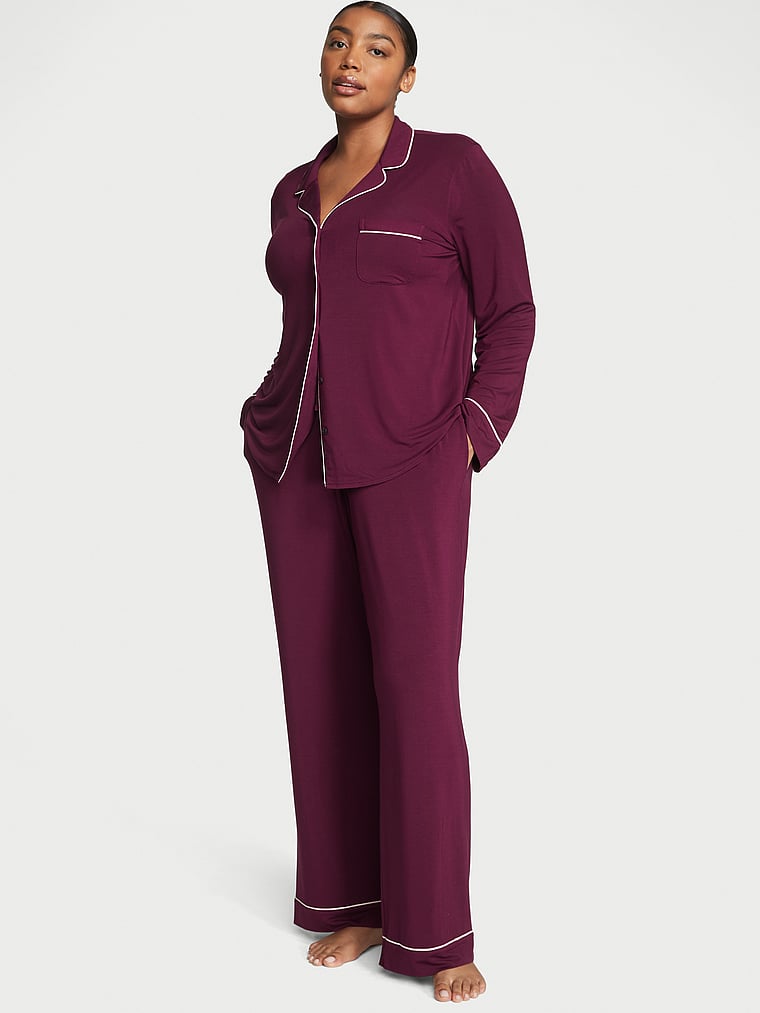 Victoria's Secret, Victoria's Secret Modal Long Pajama Set, Kir, onModelFront, 1 of 4 Brianna is 5'10" and wears XL/Long