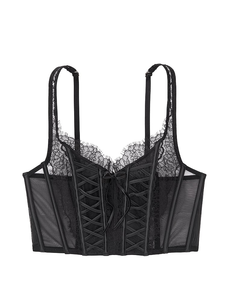 Victoria's Secret Black Bustier Long Line Bra with Garter Straps