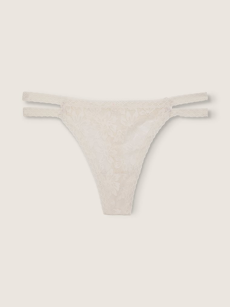 PINK Lace Strappy Thong Panty, Coconut White, offModelFront, 2 of 3