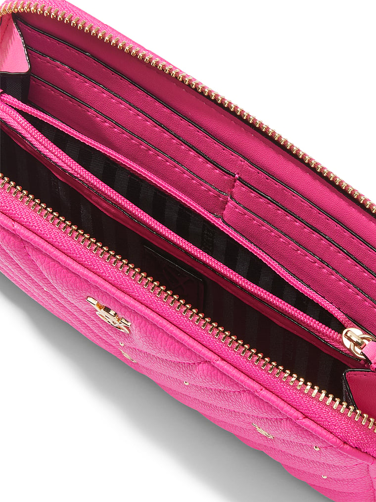 Victoria's Secret Wristlet Metallic Pink V Quilt Phone Cell Case Wallet  Clutch