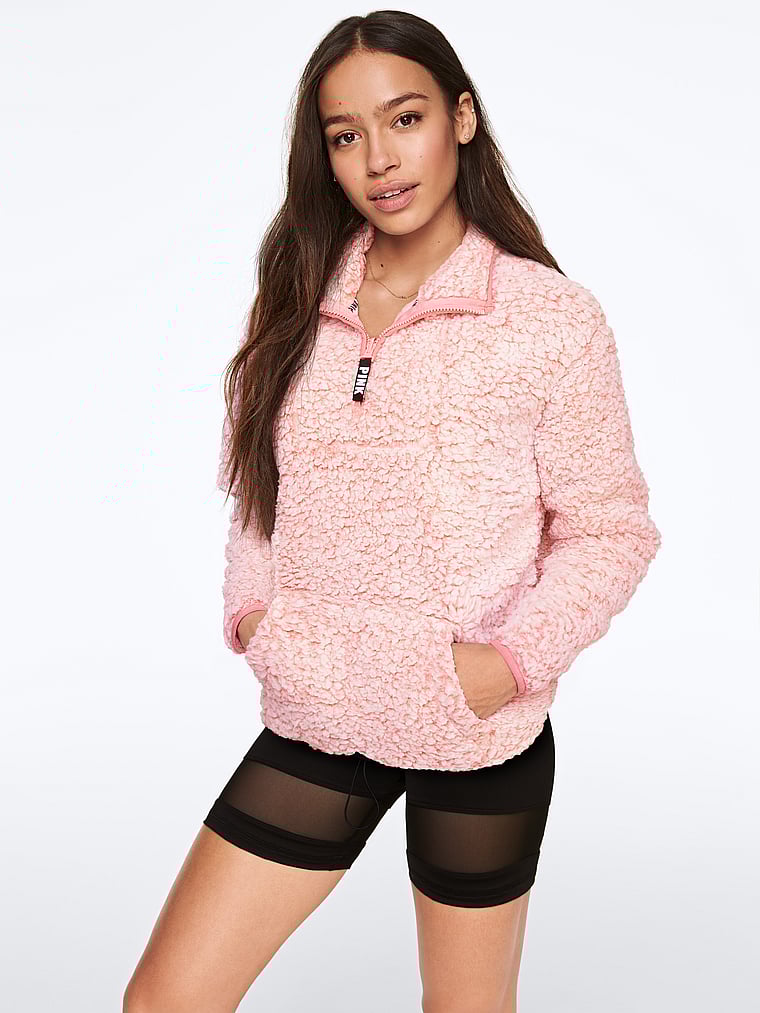 baby pink sherpa quarter zip
