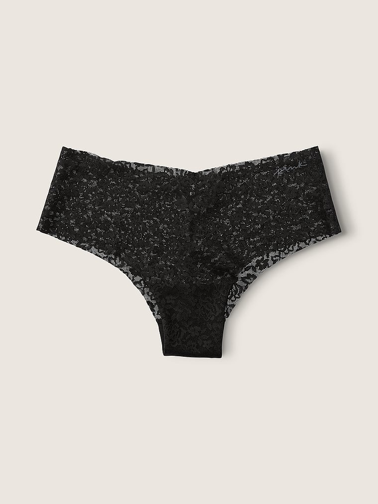 PINK No-Show Soft Lace Cheekster Panty, Pure Black, offModelFront, 1 of 1