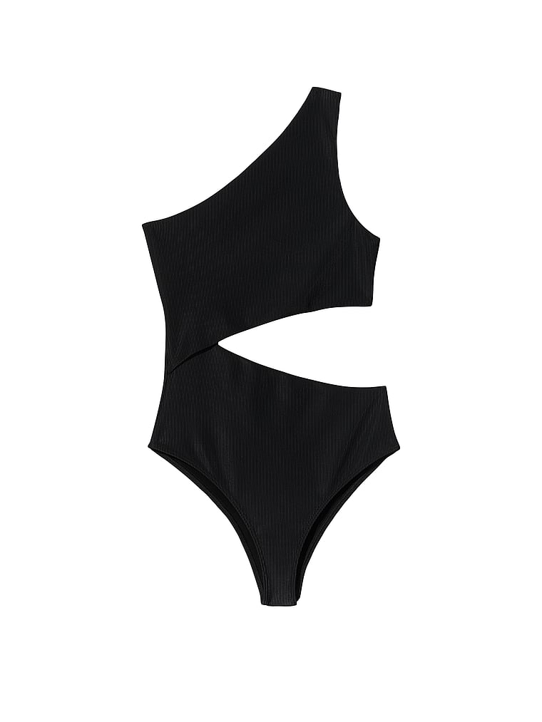 Victoria's Secret, Beach Riot Celine One-Piece Suit, Black Rib, offModelFront, 3 of 3