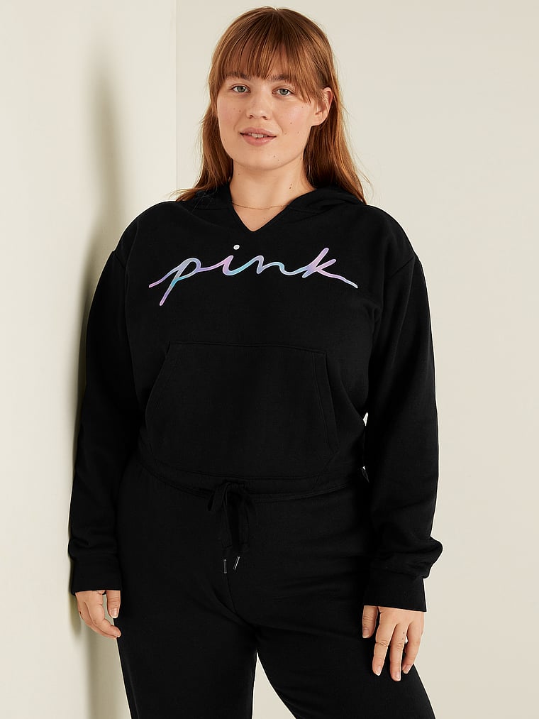 Fleece Cropped Cinched Campus Hoodie - Apparel - PINK