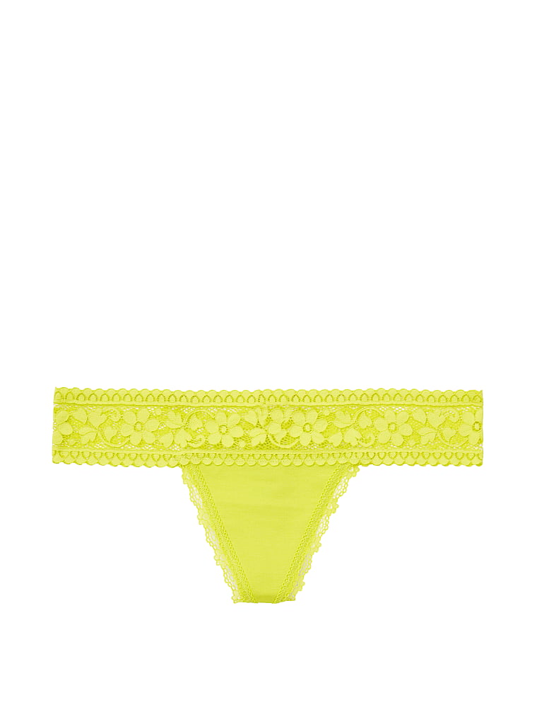 VictoriasSecret Stretch Cotton Lace-waist Thong Panty. 1