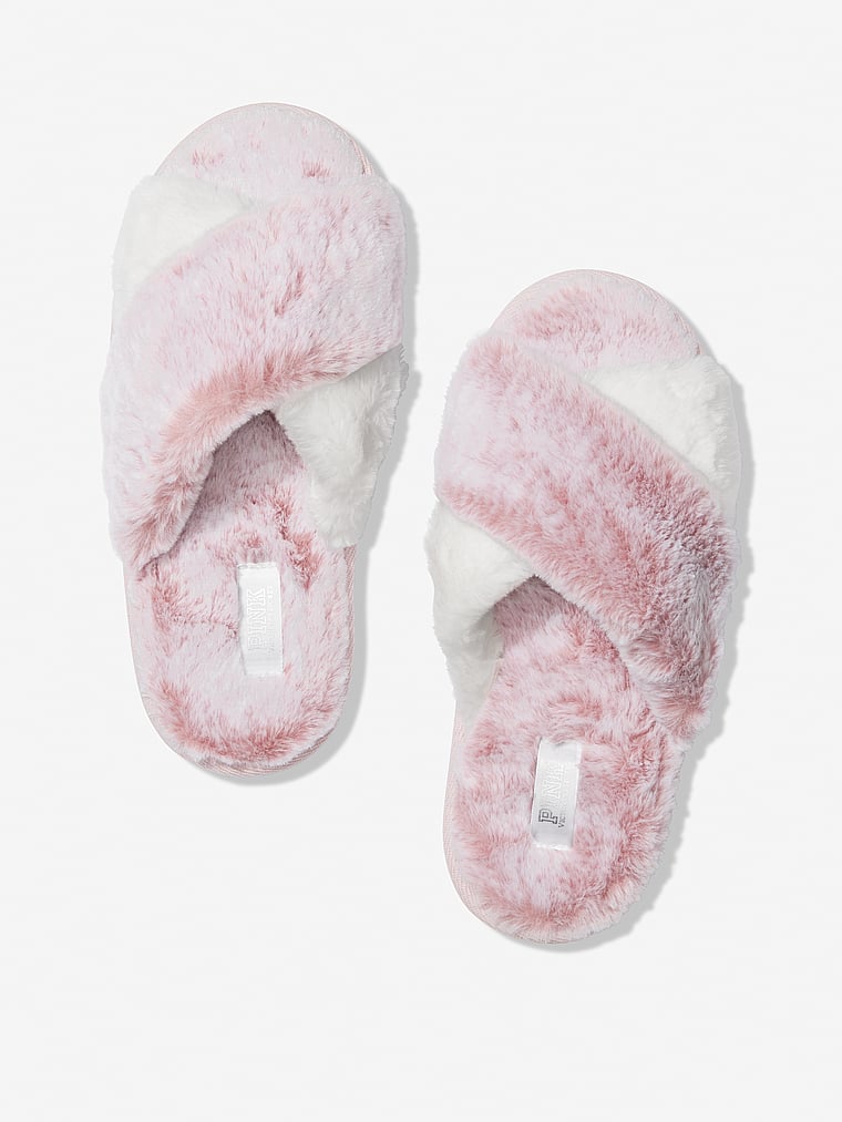 pink faux fur slippers