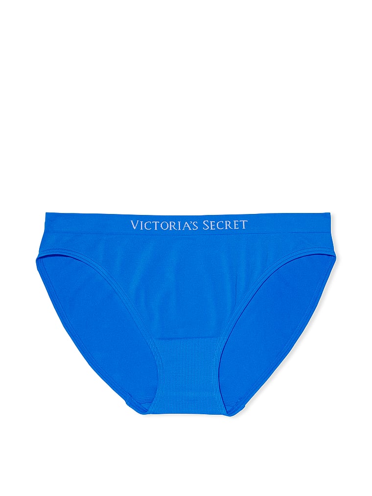 Victoria's Secret PINK Seamless Bikini Panty M L  White Blue tie dye Logo NWT 
