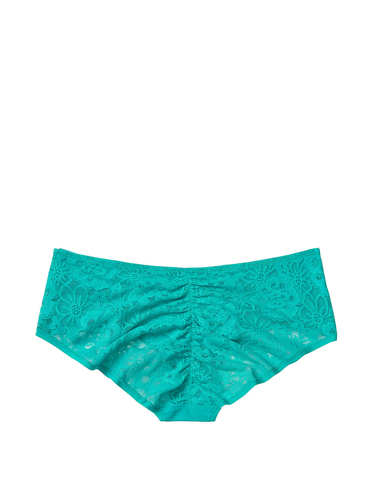 VictoriasSecret Stretch Cotton Lace Ruched-back Hiphugger Panty. 1