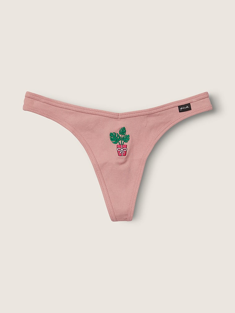 PINK Cotton Thong Panty, Damsel Pink, offModelFront, 1 of 1