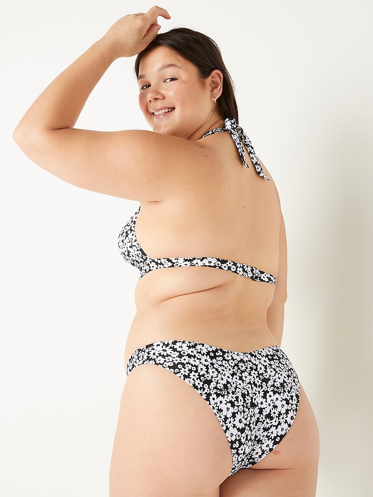 PINK V-Front Itsy Bikini Bottom, Pure Black Daisy, onModelBack, 2 of 5 Anna is 5'8" or 173cm and wears Large