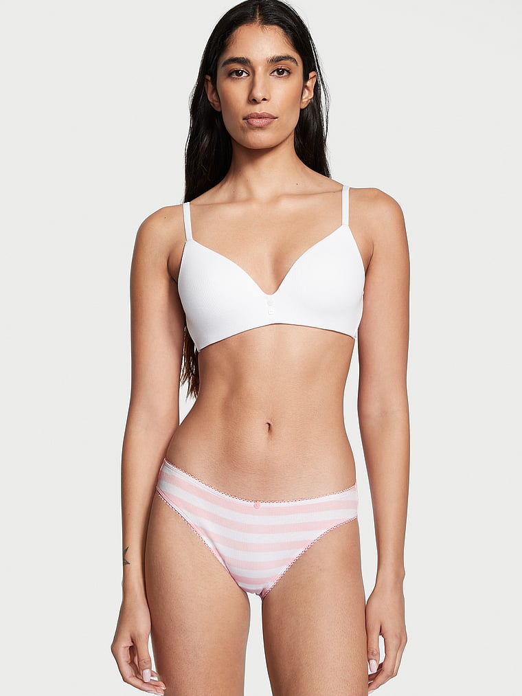 Victoria's Secret, Victoria's Secret Ribbed Cotton Bikini Panty, Pink Stripes, onModelFront, 1 of 3 Anisha is 5'11" and wears Small