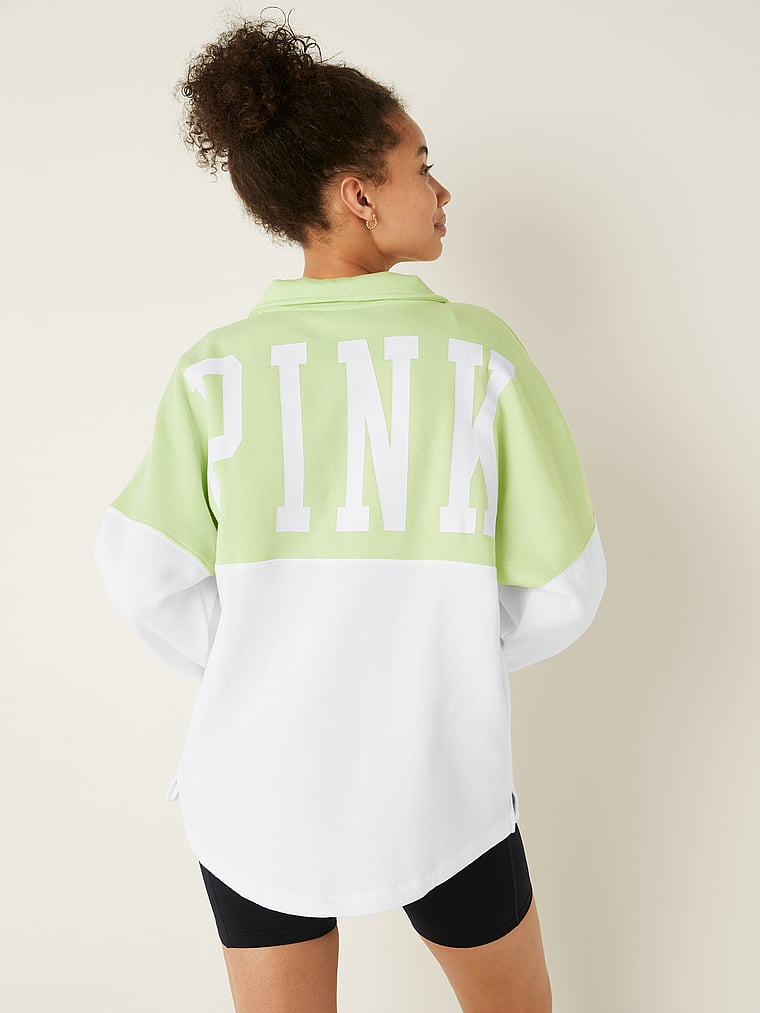 Victoria's Secret PINK Large Perfect Quarter-Zip Color Block Pullover Sweatshirt 
