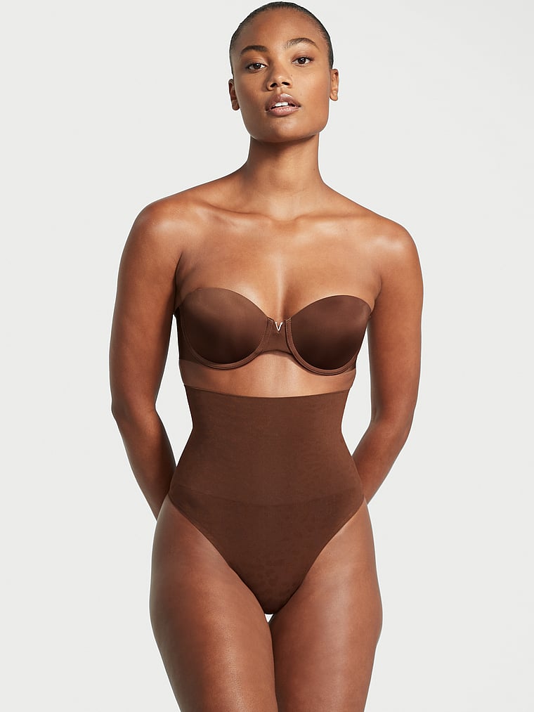 Victoria's Secret, Victoria's Secret High-Waist Seamless Thong Panty, Brown, onModelFront, 1 of 4