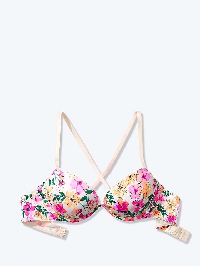 PINK Wear Everywhere Super Push-Up Bra, White Shell Multi Floral, offModelBack, 4 of 4