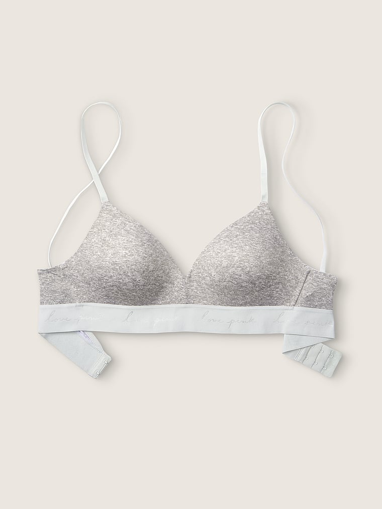 PINK Wear Everywhere Wear Everywhere Wireless Lightly Lined Bra, Heather Grey, offModelFront, 4 of 5