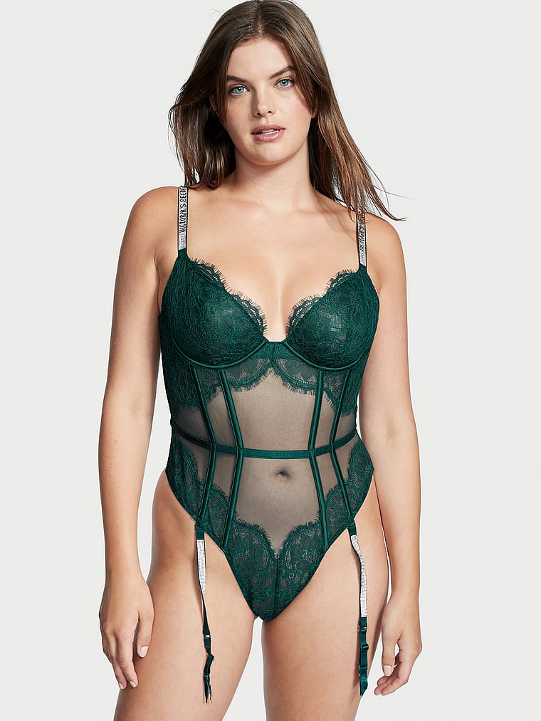 Sexy Strappy Lace Teddy With Garters main image 1