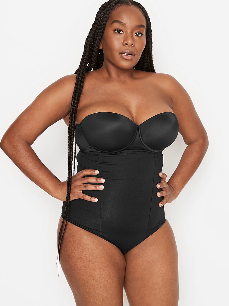 Victoria's Secret, Leonisa Shapewear Firm Compression Tummy Control Sculpting Thong, Black, onModelFront, 6 of 7