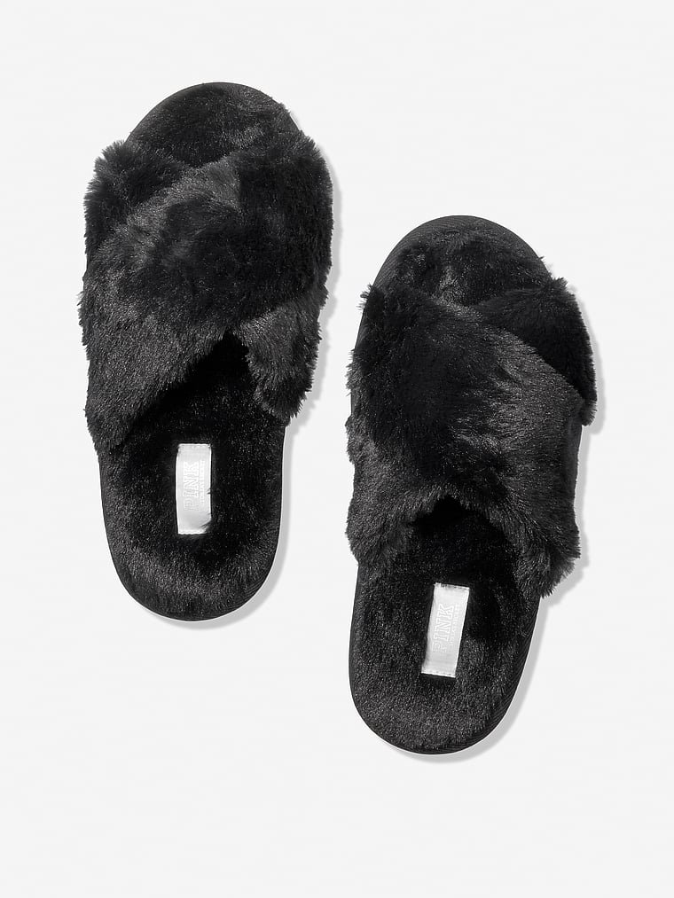 VictoriasSecret Crossover Faux Fur Slippers. 1