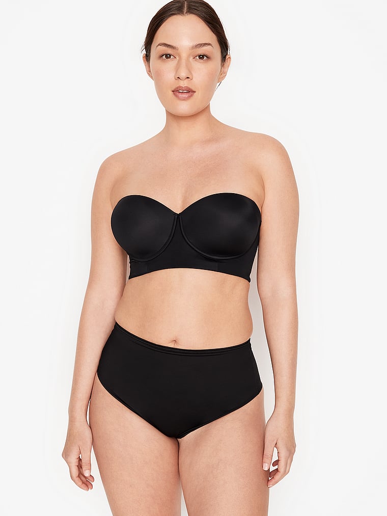 Victoria's Secret, Leonisa Shapewear Smoothing Strapless Longline Bra, Black, onModelFront, 6 of 7