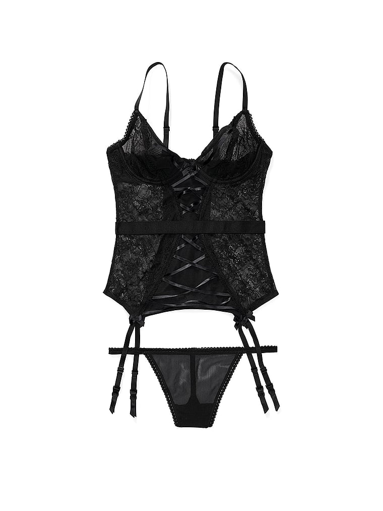 Victoria's Secret, Adore Me Andra Basque, Jet Black, offModelFront, 4 of 4