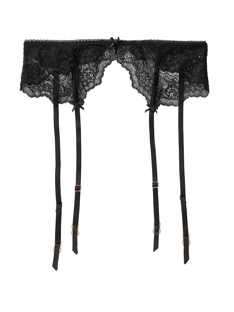 Victoria's Secret Dream Angles Solid Black Lace Garter Belt Size M/L New