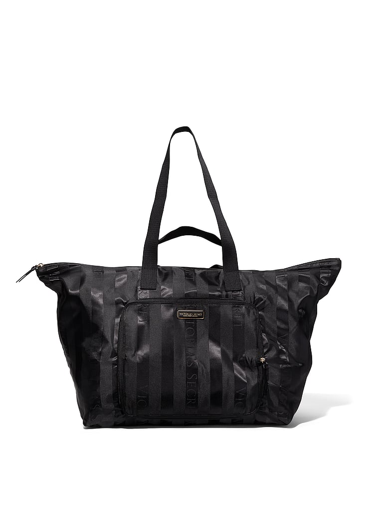 FREE Lanyard! Tote Bag Weekender Striped White/Black Victoria's Secret Duffle 
