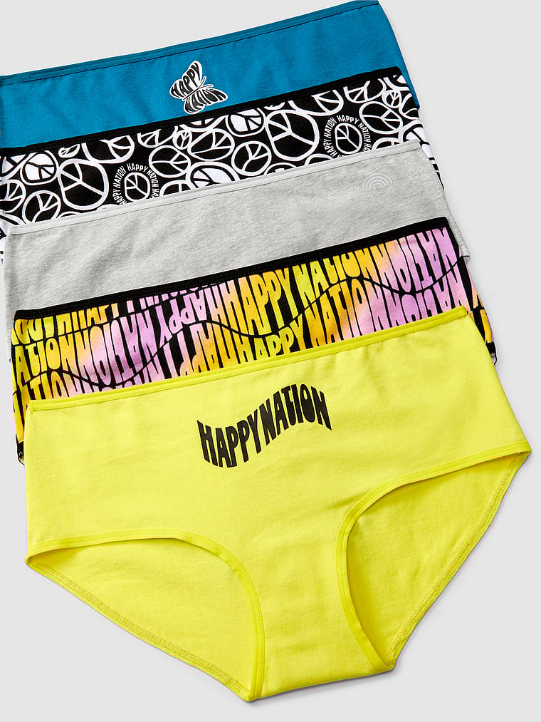 5Pack Cotton Hipster Underwear Happy Nation for Tweens pink