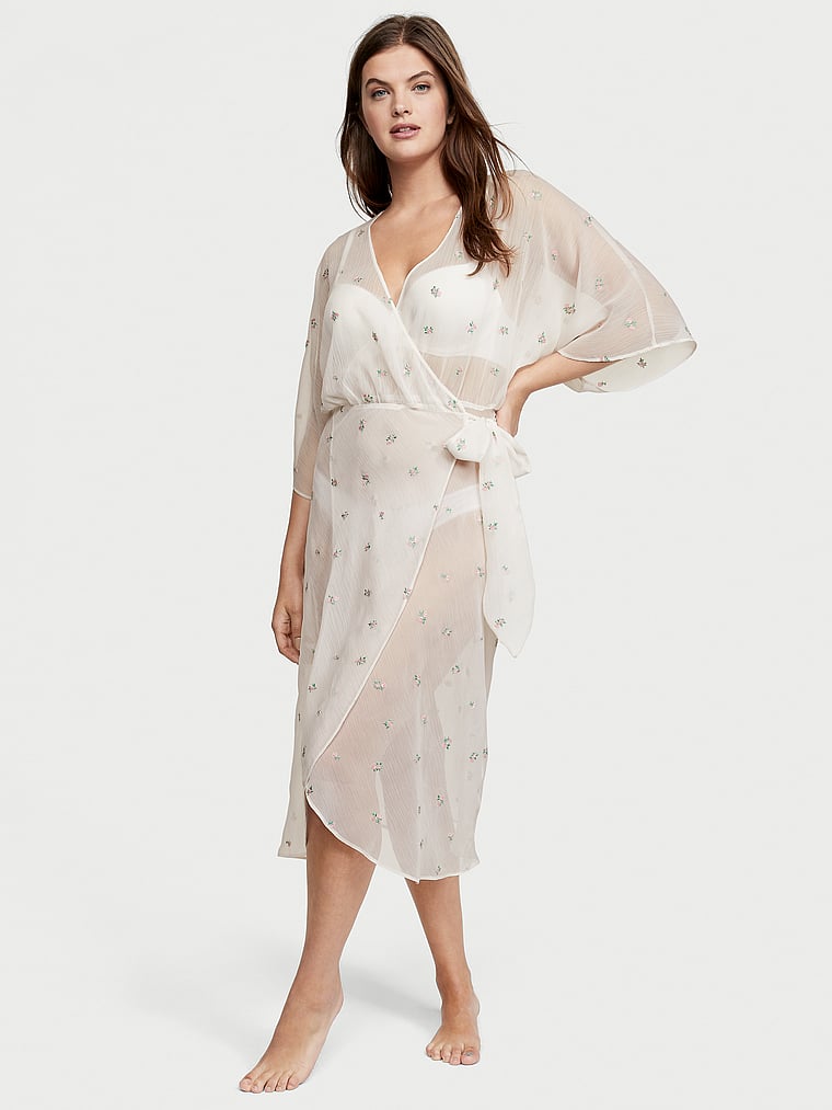 Sheer Long Embroidered Robe - Sleep 