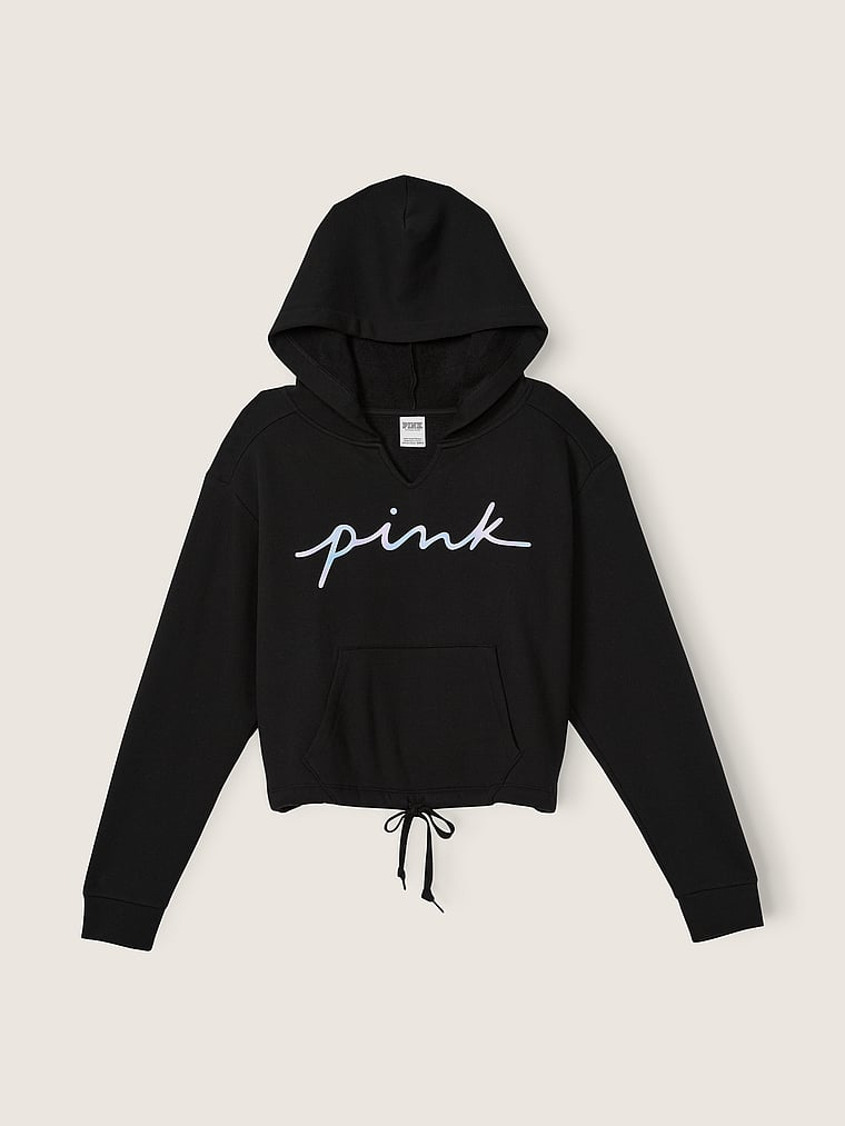 Fleece Cropped Cinched Campus Hoodie - Apparel - PINK