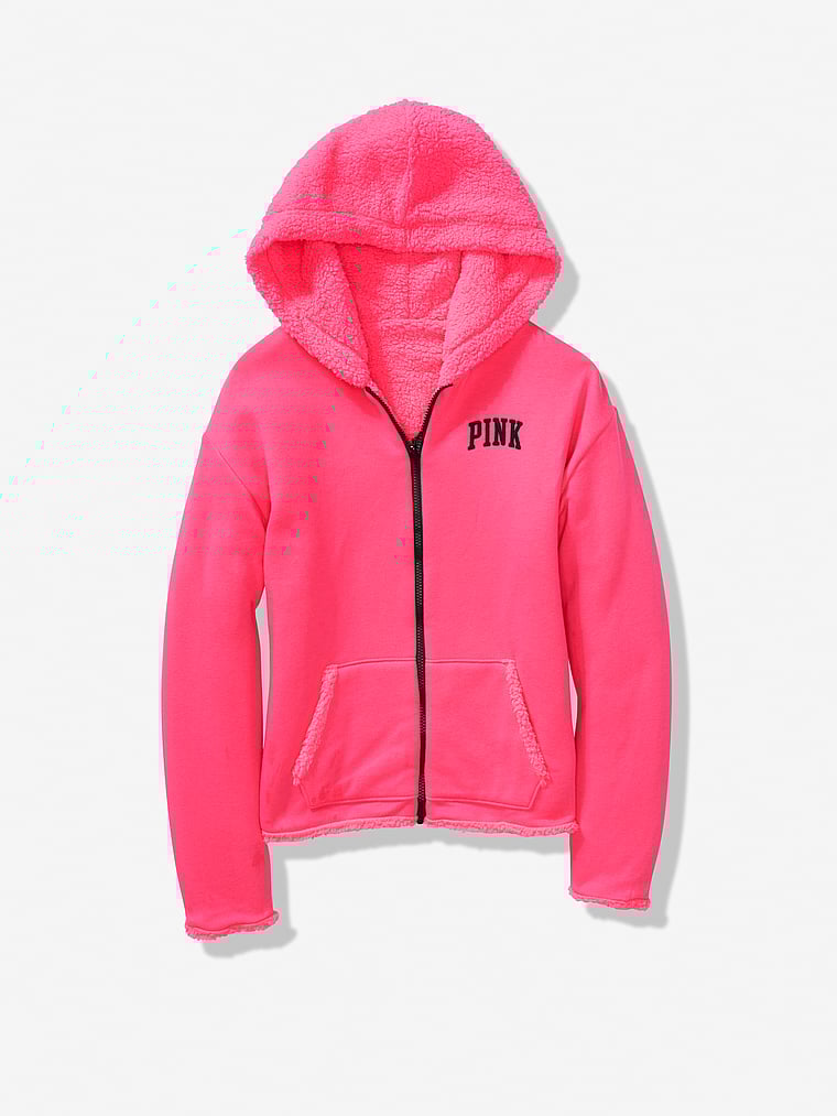 pink sherpa lined hood anorak