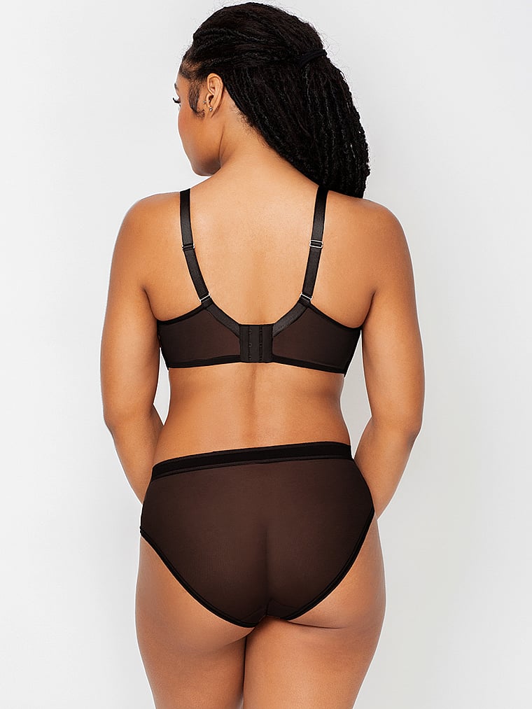 Victoria's Secret, Curvy Couture Sheer Mesh High-Leg Brief Panty, Black, onModelBack, 2 of 4 Essence is 5'7" and wears Small